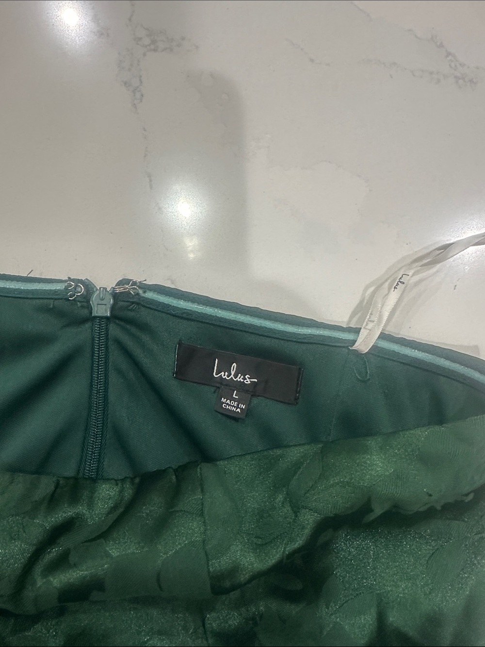 Made to Marvel Emerald Green Satin Jacquard Strapless Maxi Dress side slit L - Picture 2 of 7